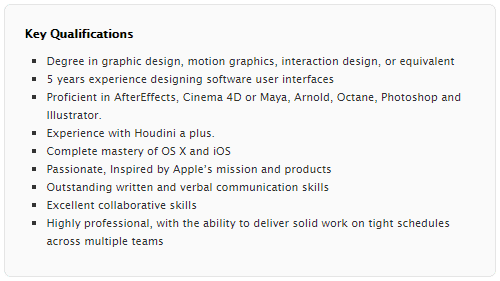 Требования к кандидату на позицию motion-дизайнера в Apple